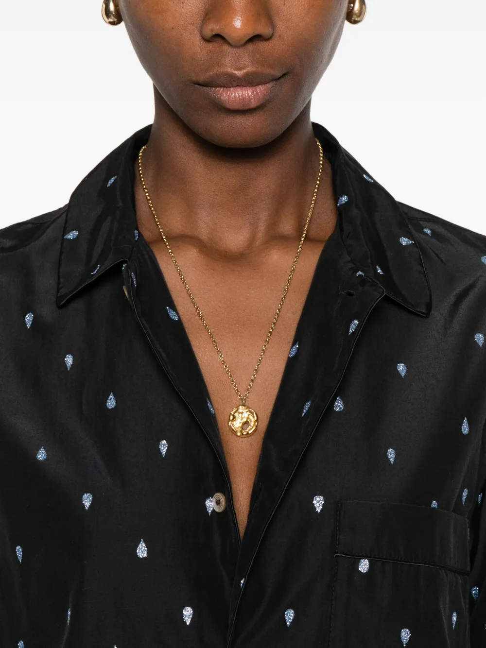 Forte Blouse met knopen en patroon Zwart