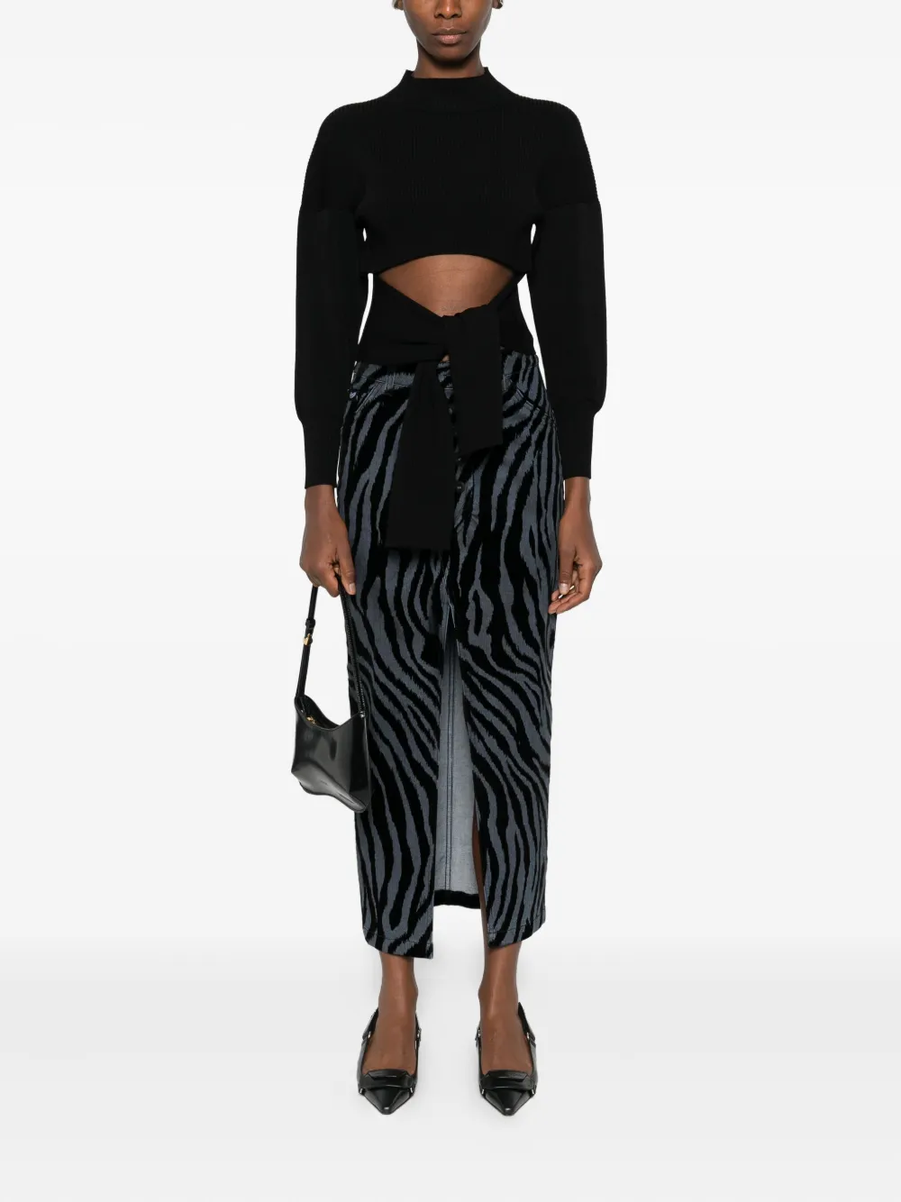 Pence Martina zebra-print slit midi skirt - Zwart