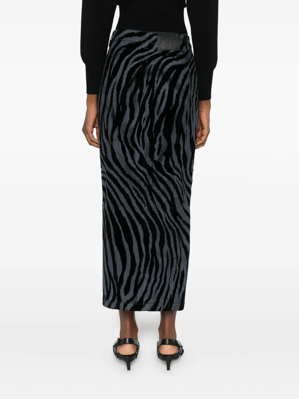 Pence Martina midi-rok met zebraprint en split Zwart