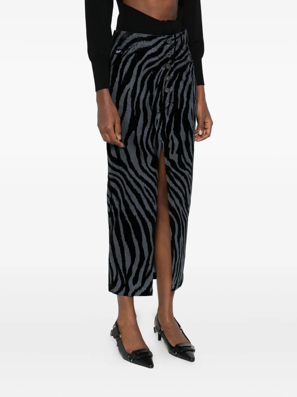 Pence Martina midi-rok met zebraprint en split Zwart