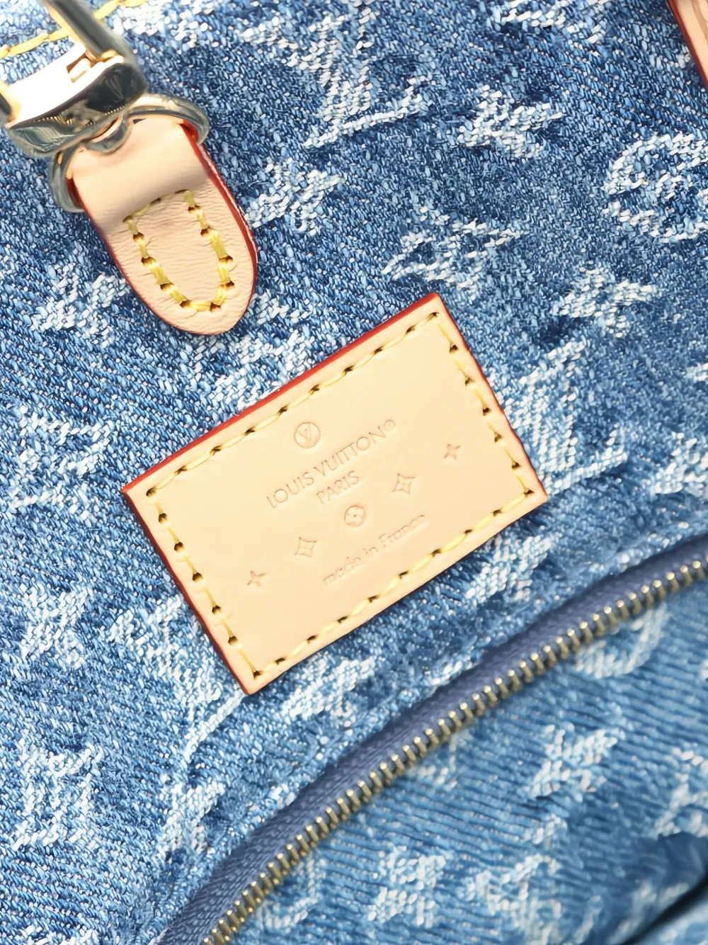 Pre-owned Louis Vuitton 2021s Monogram Denim On-the-go Mm Shoulder Bag In Blue