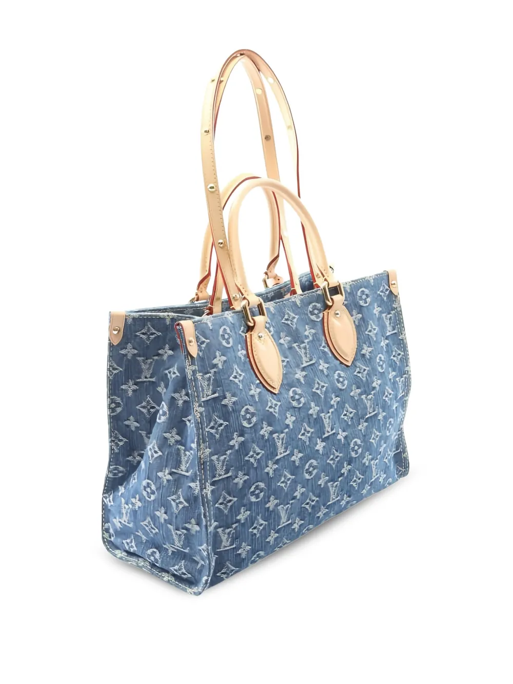 Pre-owned Louis Vuitton 2021s Monogram Denim On-the-go Mm Shoulder Bag In Blue
