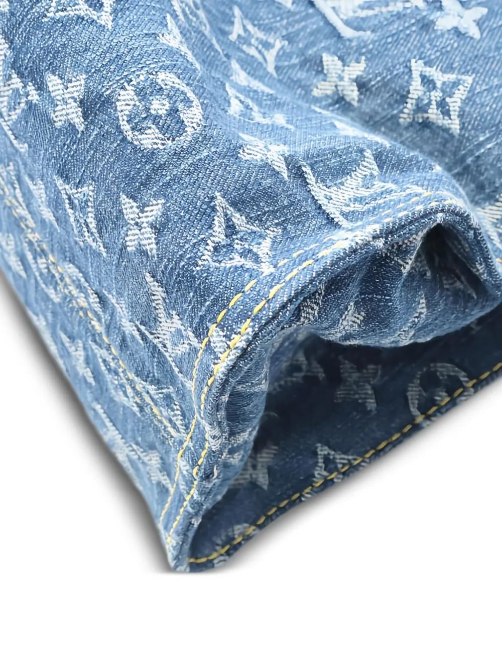 Pre-owned Louis Vuitton 2021s Monogram Denim On-the-go Mm Shoulder Bag In Blue