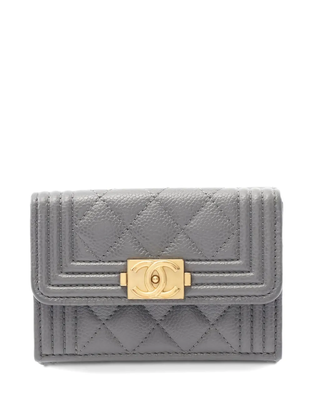CHANEL Pre-Owned 2021s Boy Chanel diamond quilted trifold wallet - Grigio