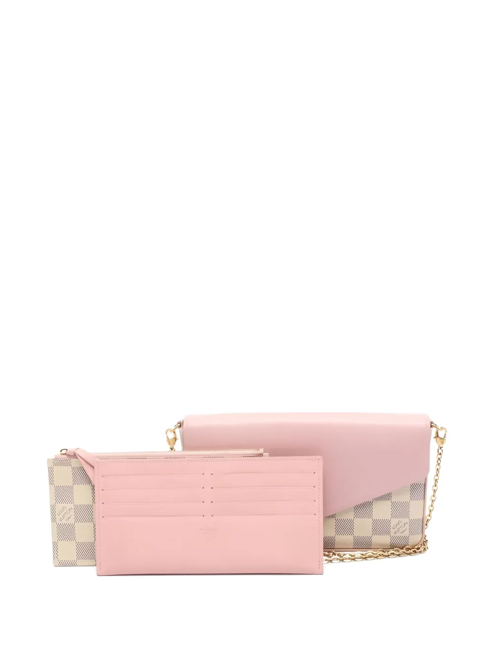 Pre-owned Louis Vuitton 2019 Félicie Damier Azur Chain Clutch Bag In Pink