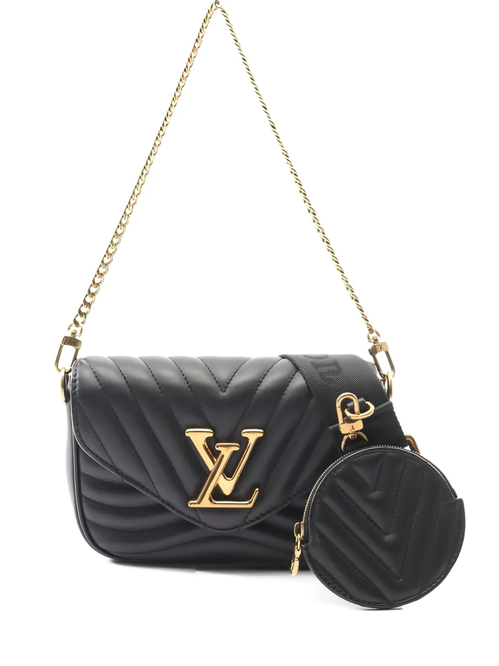 Pre-owned Louis Vuitton 2021s New Wave Quilted Chain Multy Pochette Shoulder Bag In Black