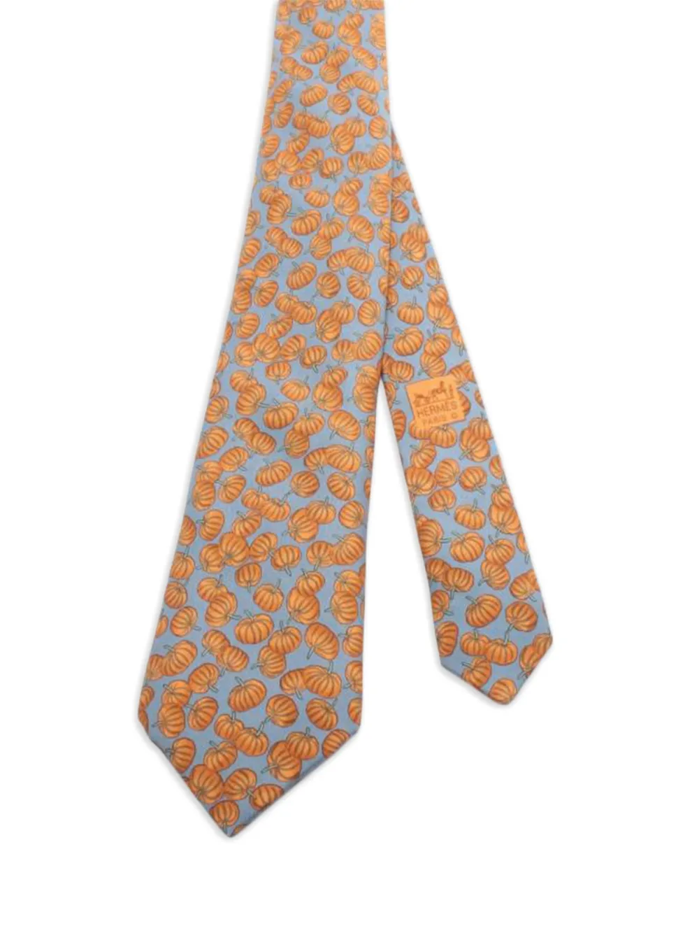 Pre-owned Hermes 2010s Pumpkin-print Silk Tie In Blue
