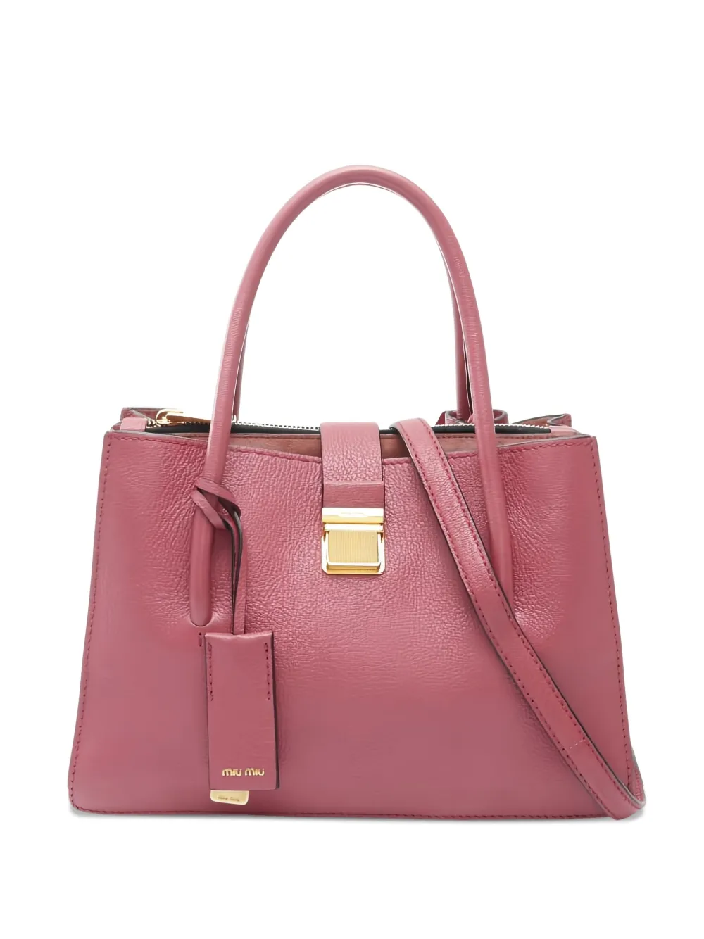 Pre-owned Miu Miu 2000s Madras Leather 2way Tote Bag In Pink