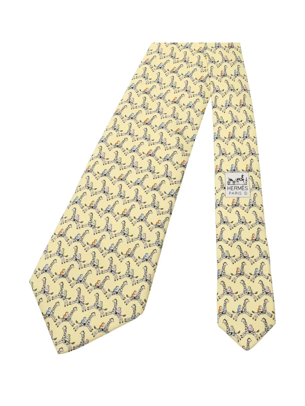 Pre-owned Hermes 2010s All-over Pattern Silk Tie In Yellow