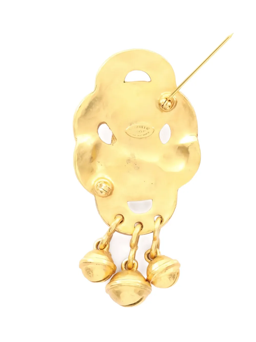 Pre-owned Chanel 1986-1988 Coco Mark Bells Brooch In Gold