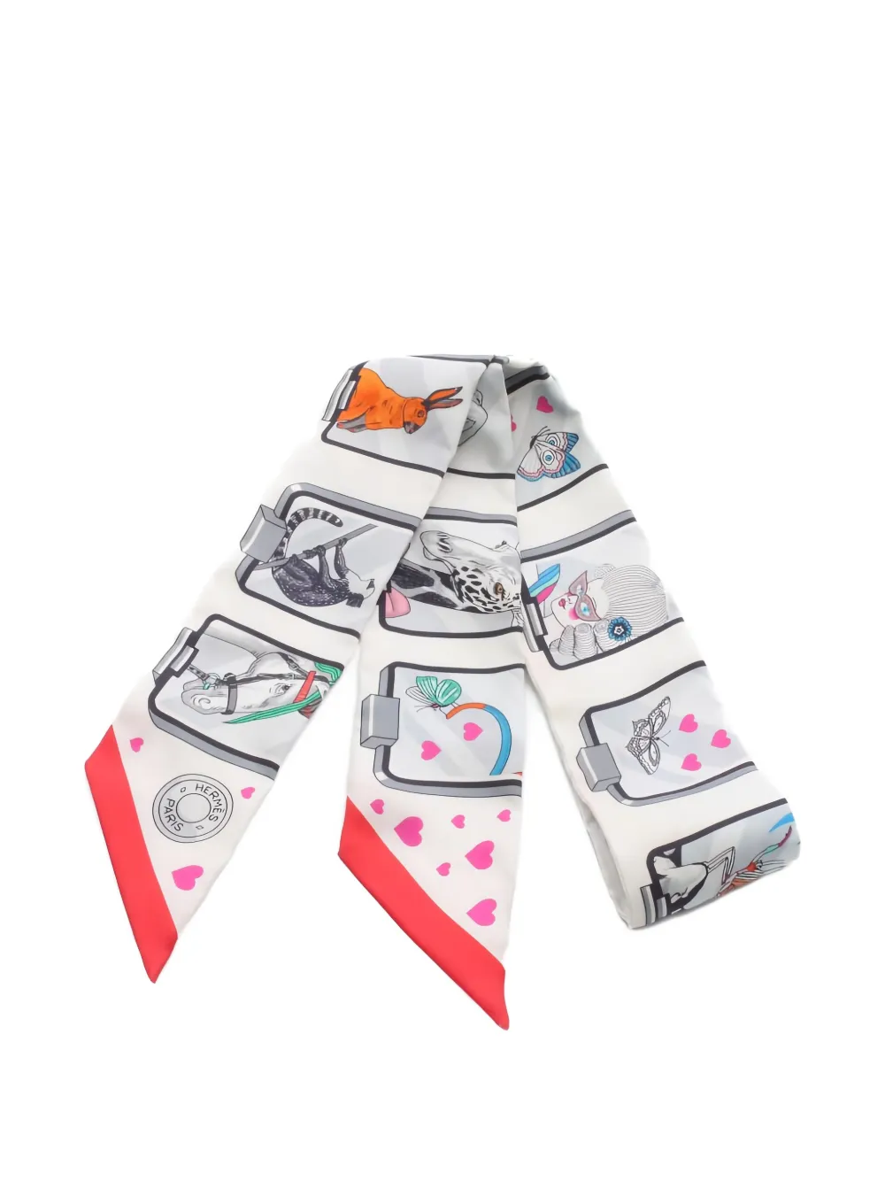 Pre-owned Hermes Story Ribbon Printed Scarf In White