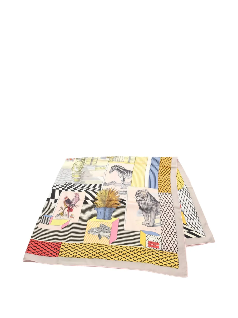 Pre-owned Hermes 2010s Grand Theatre Nouveau Printed Scarf In Neutral