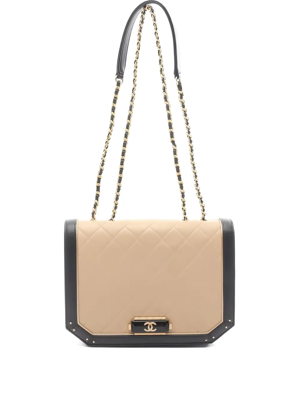 Pre-owned Chanel 2017-2018 Matelassé Chain-strap Leather Shoulder Bag In Neutral