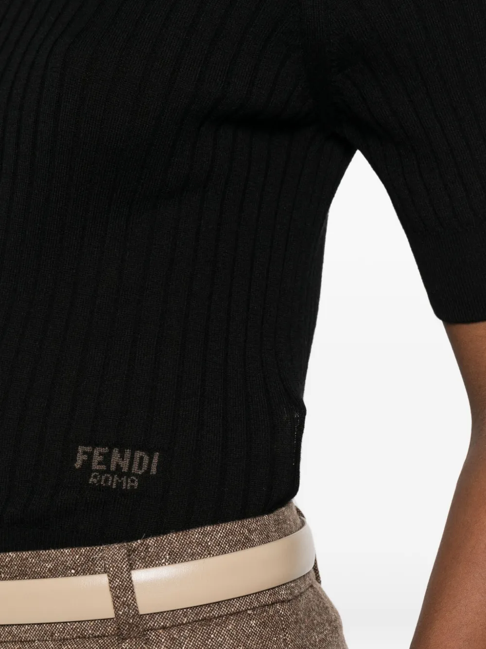 FENDI Geribbelde top met logodetail Zwart