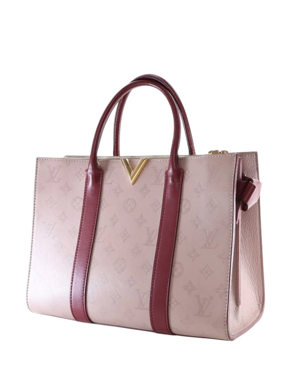 Pre-owned Louis Vuitton 2021-2025 Monogram Cuir Plume Very Tote Mm Satchel In Red