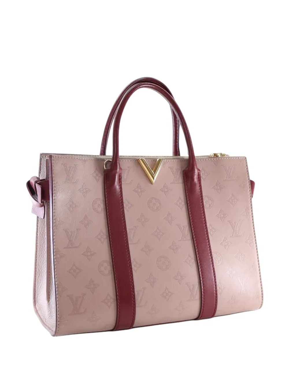 Pre-owned Louis Vuitton 2021-2025 Monogram Cuir Plume Very Tote Mm Satchel In Red