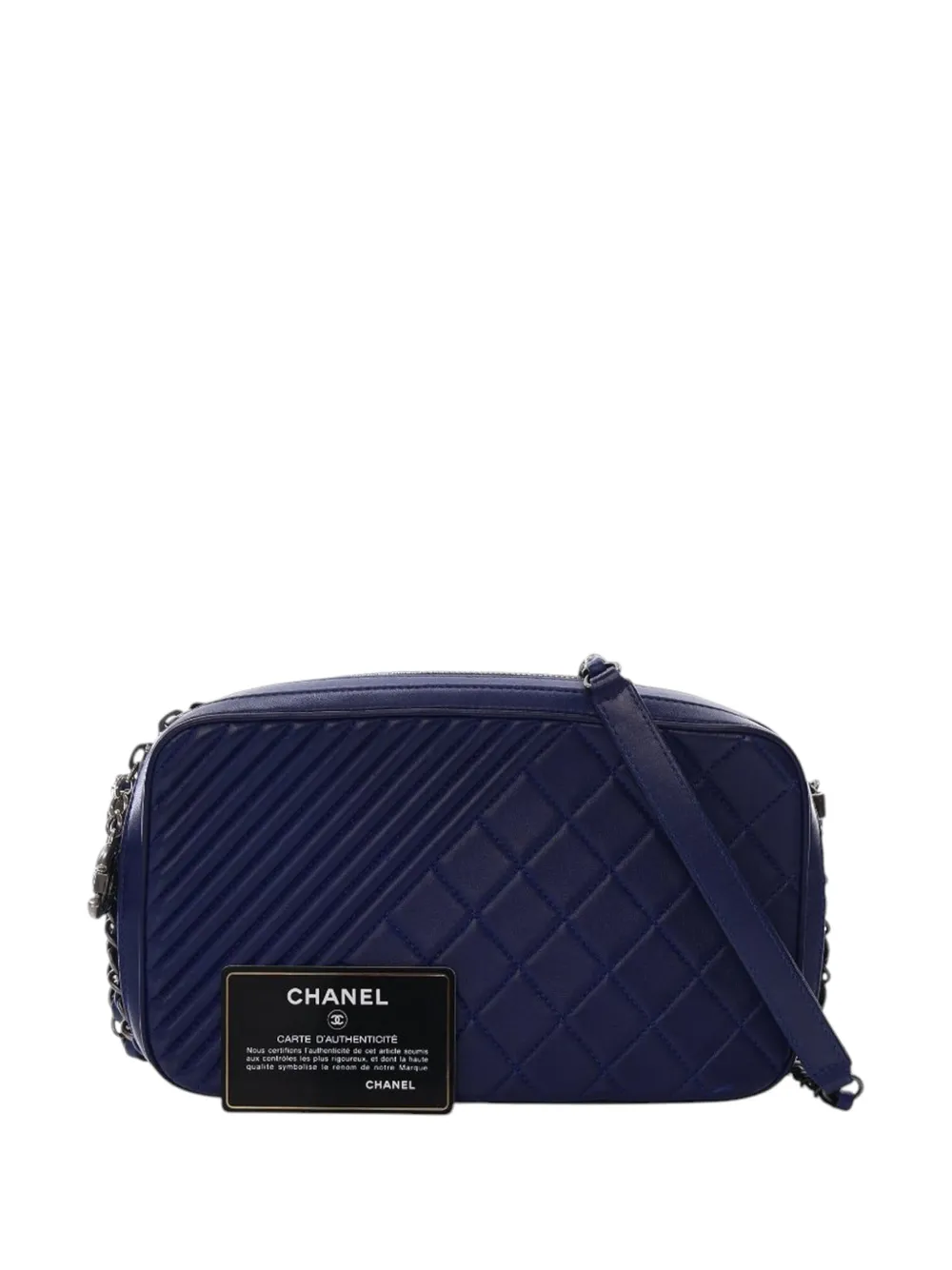 Pre-owned Chanel 2014-2015 Large Quilted Lambskin Coco Boy Camera Bag Crossbody Bag In Blue