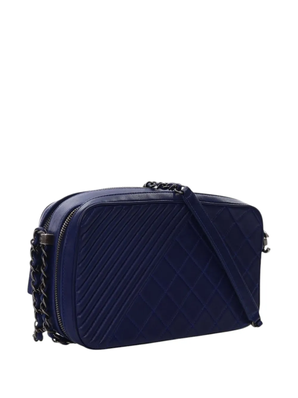 Pre-owned Chanel 2014-2015 Large Quilted Lambskin Coco Boy Camera Bag Crossbody Bag In Blue