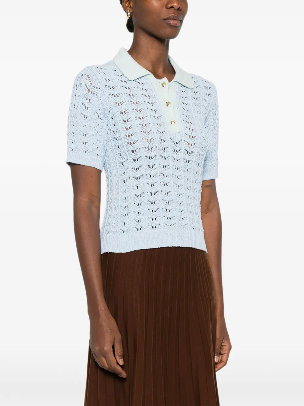  Forte Forte Crochet-knit Polo Top - Blue 