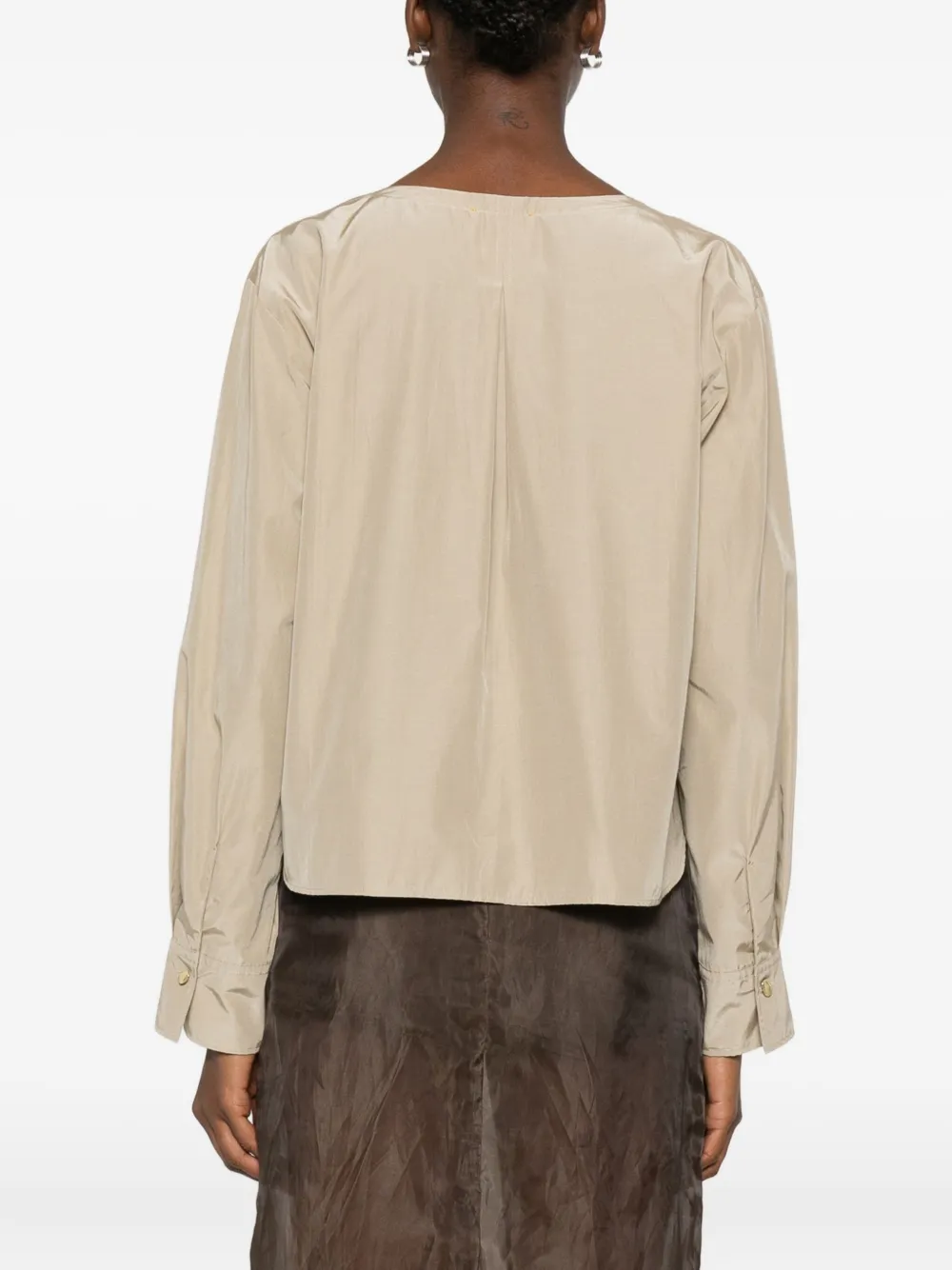 Flap-Pocket Long-Sleeved Blouse