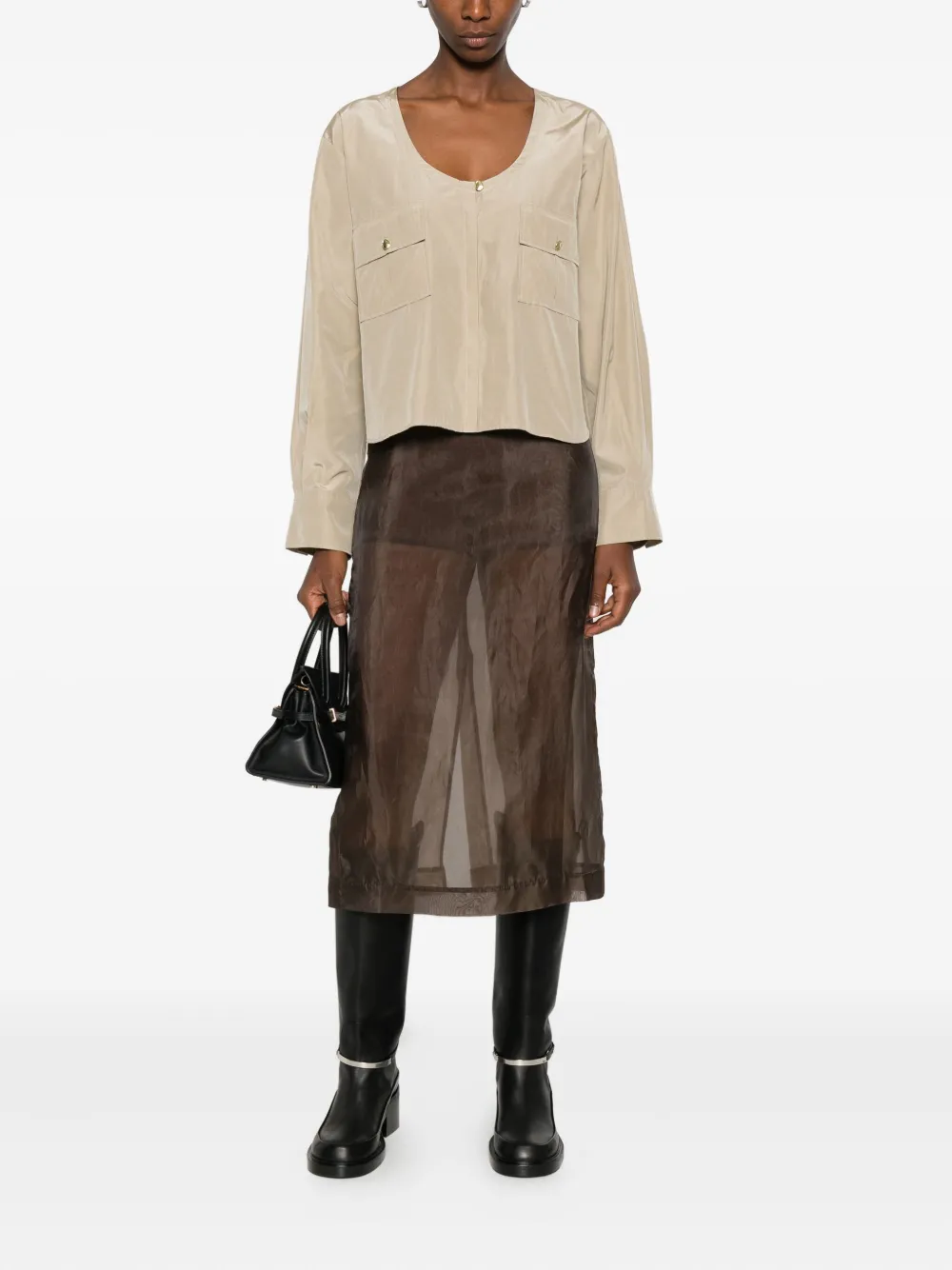 Forte Forte Blouse met klepzak en lange mouwen - Beige