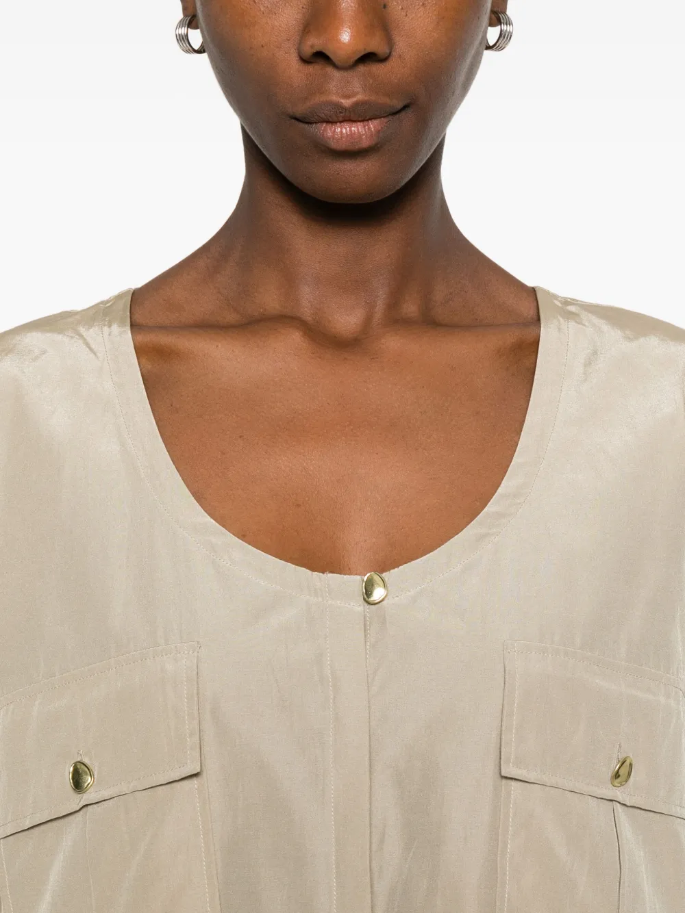 Flap-Pocket Long-Sleeved Blouse