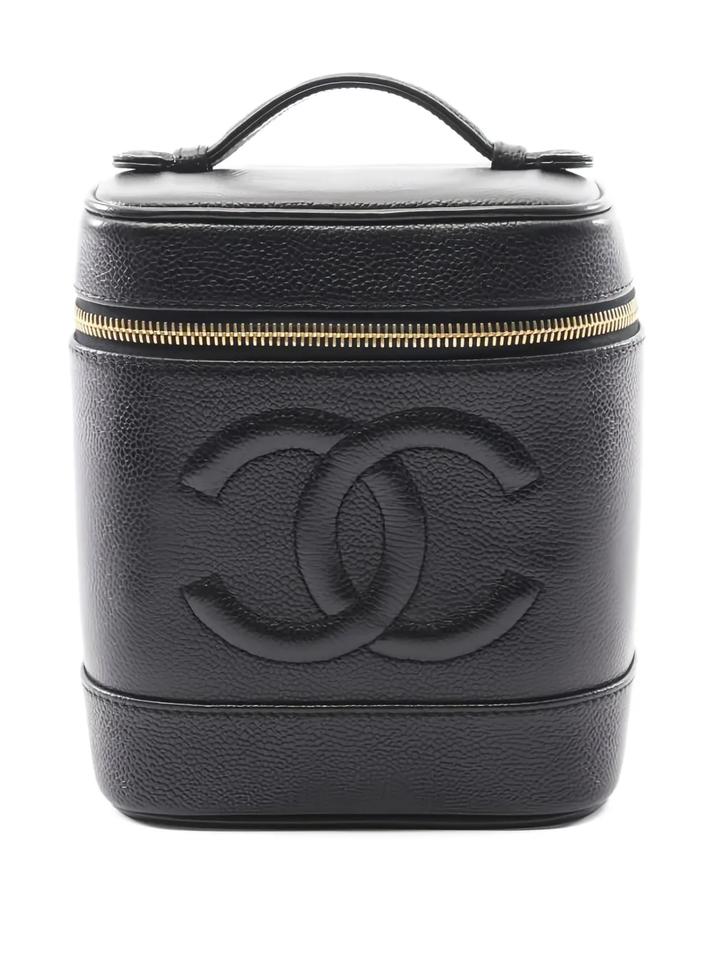 Pre-owned Chanel 1997-1999 Coco Mark Caviar Skin Makeup Bag In Black
