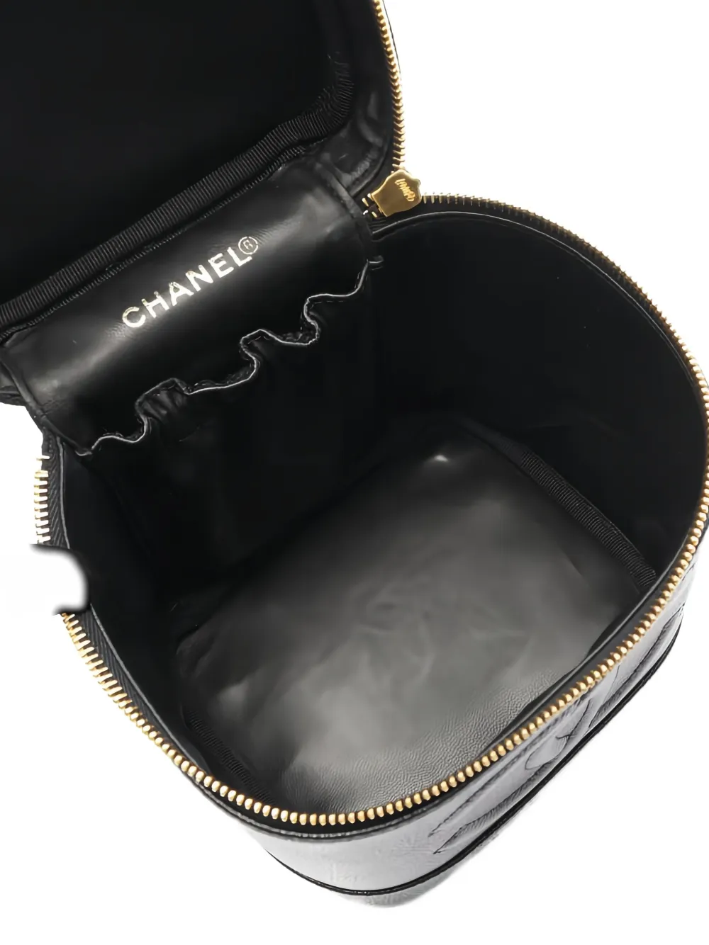Pre-owned Chanel 1997-1999 Coco Mark Caviar Skin Makeup Bag In Black