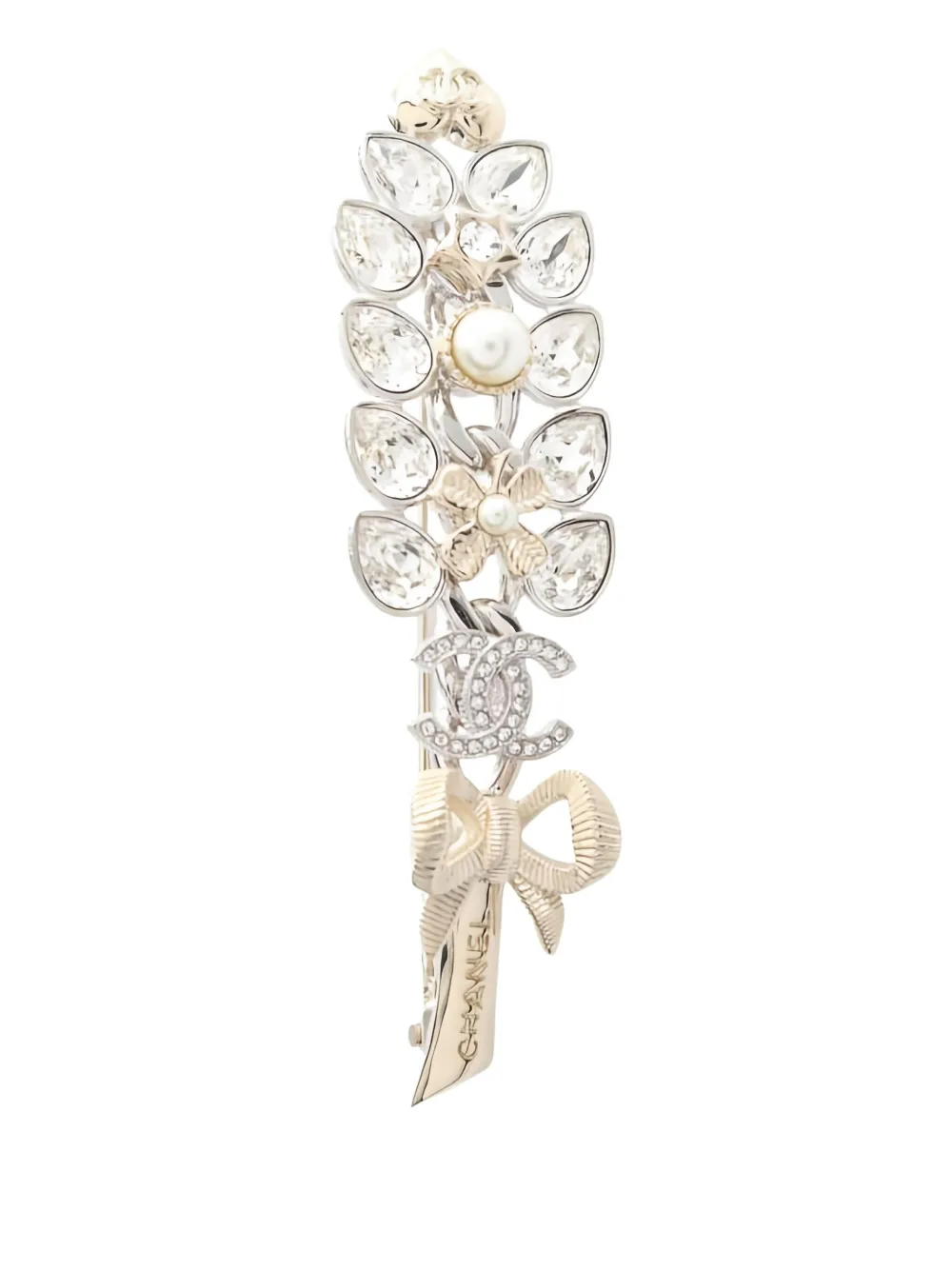 Pre-owned Chanel 1986-1988 Cc Rhinestone Brooch In Gold
