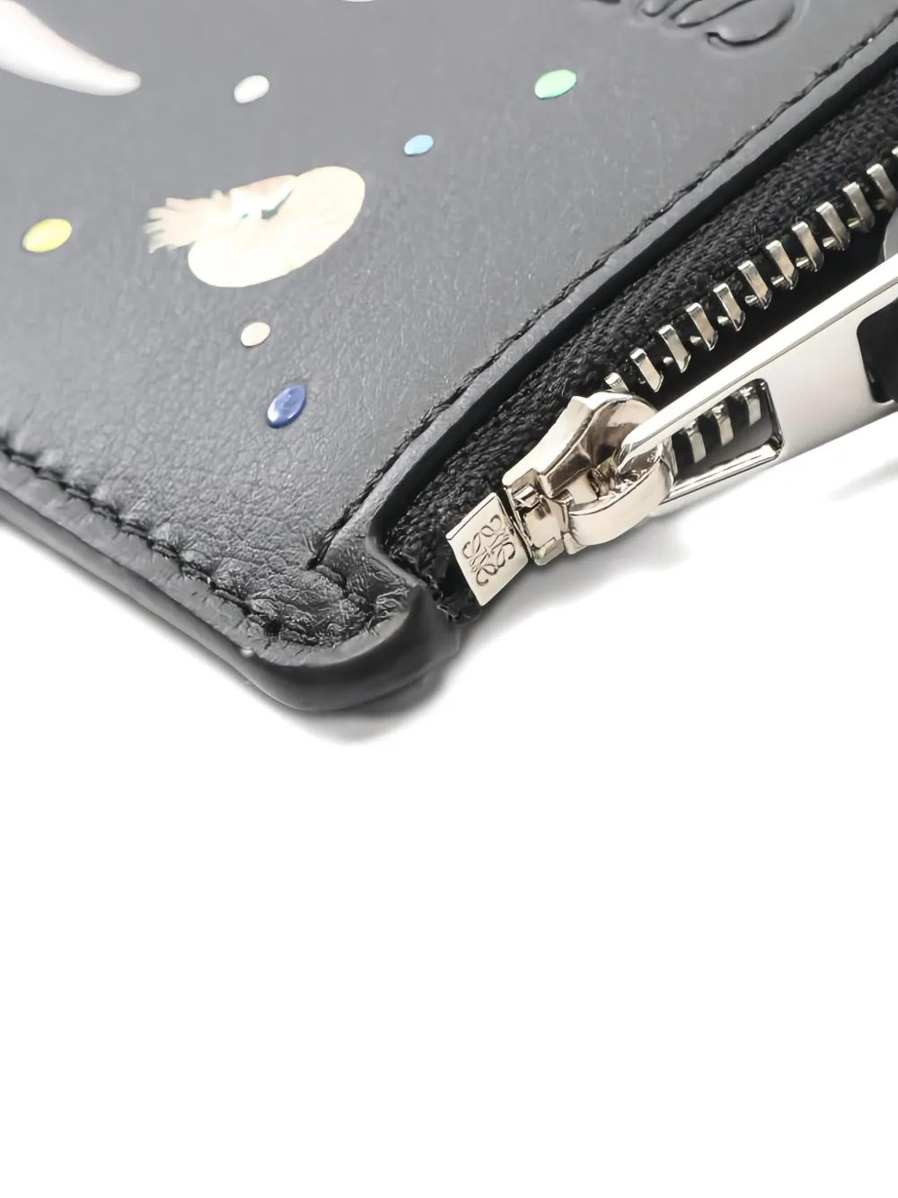 Pre-owned Loewe X Suna Fujita 2010s Printed Leather Card Case In Black