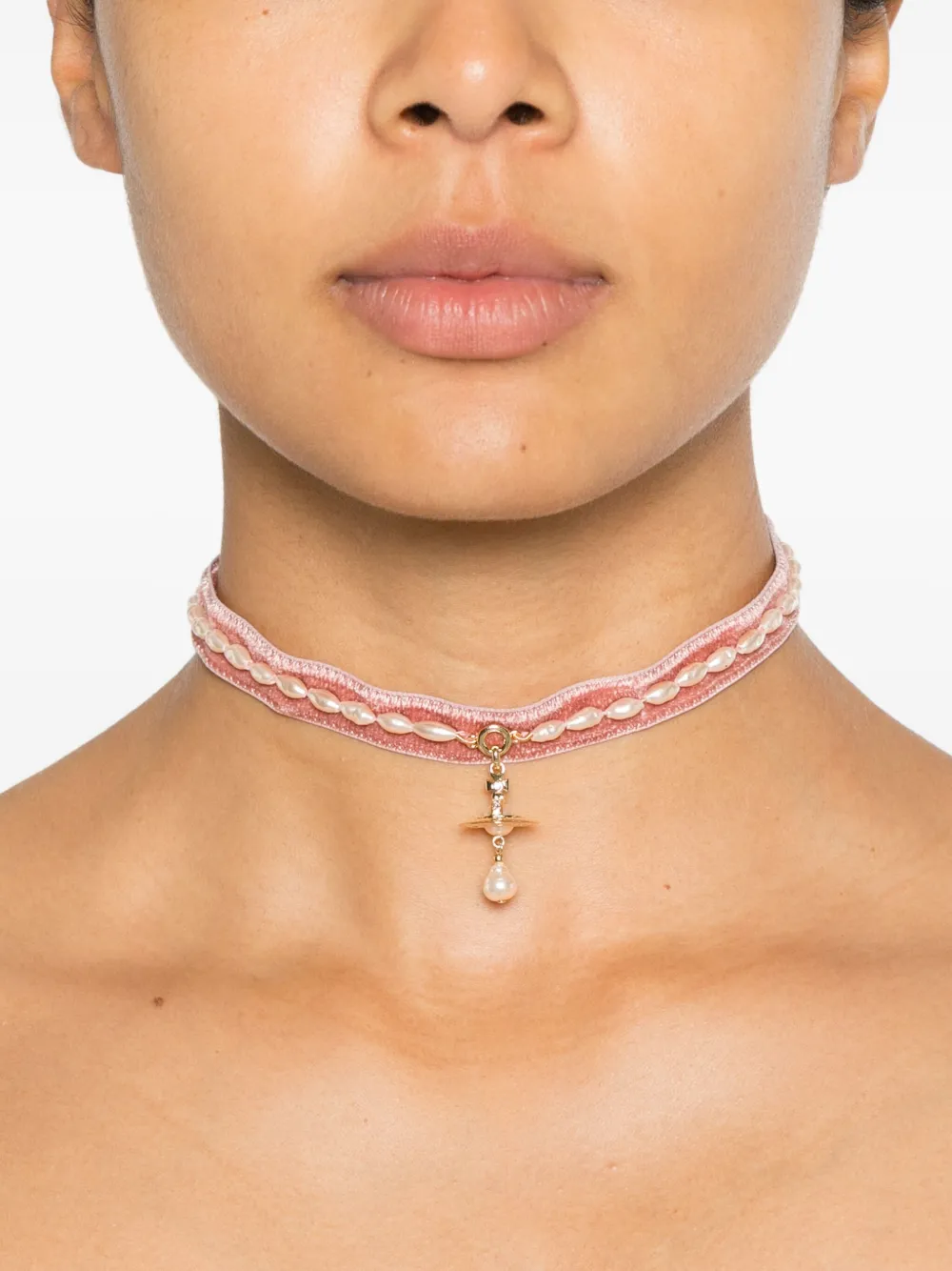 Vivienne Westwood Aleksa choker met parel - Roze