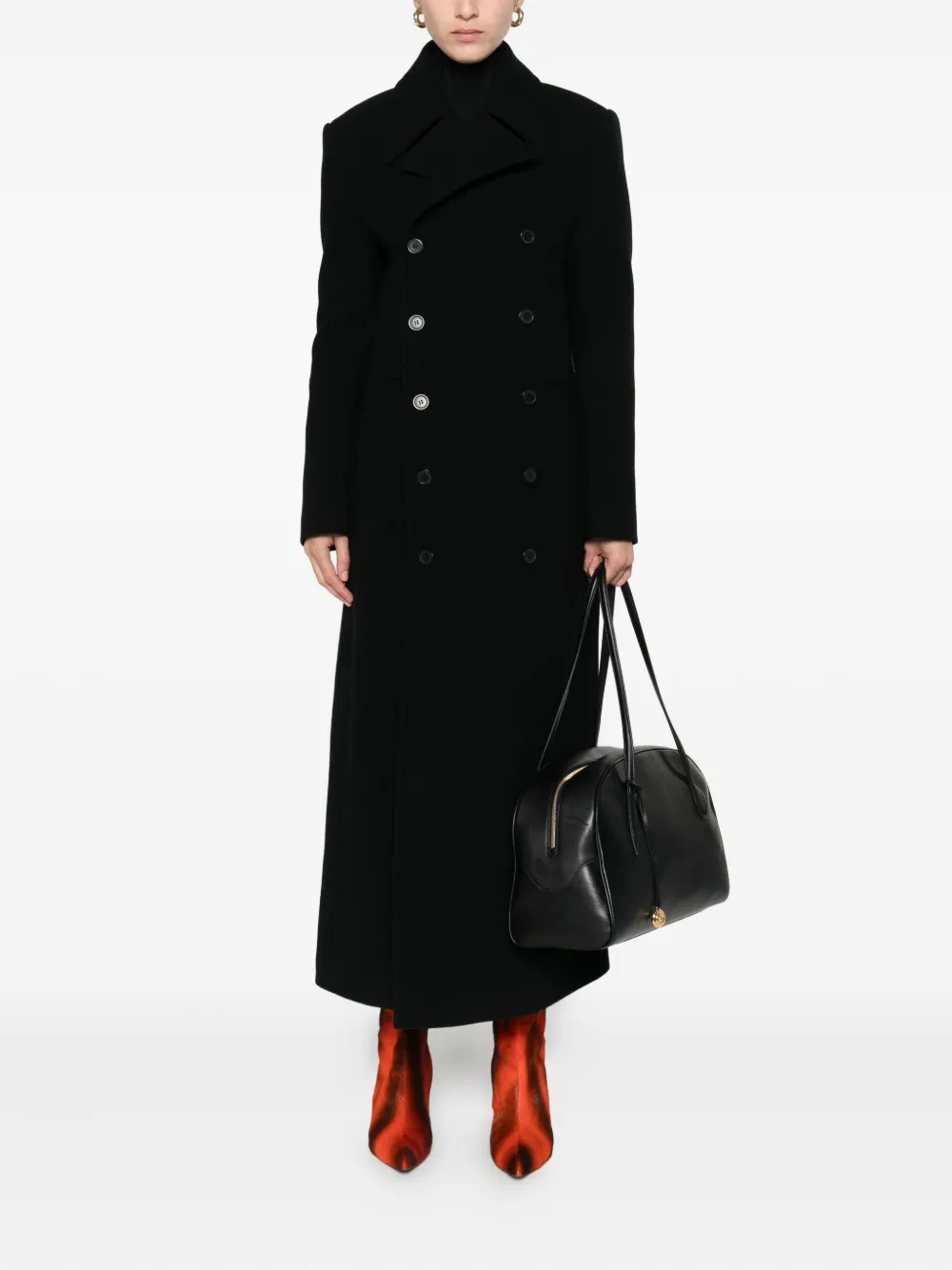 The Nina Studio Double-breasted Coat In Black
