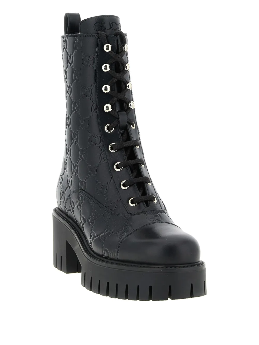 Gucci 60mm Gg Leather Lace-up Boots In Animal Print