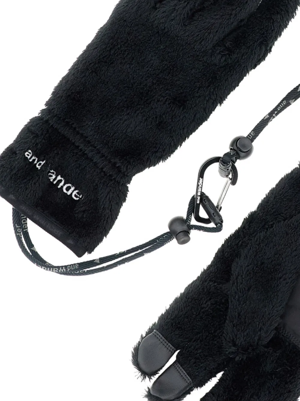 And Wander embroidered logo fleece gloves - Zwart