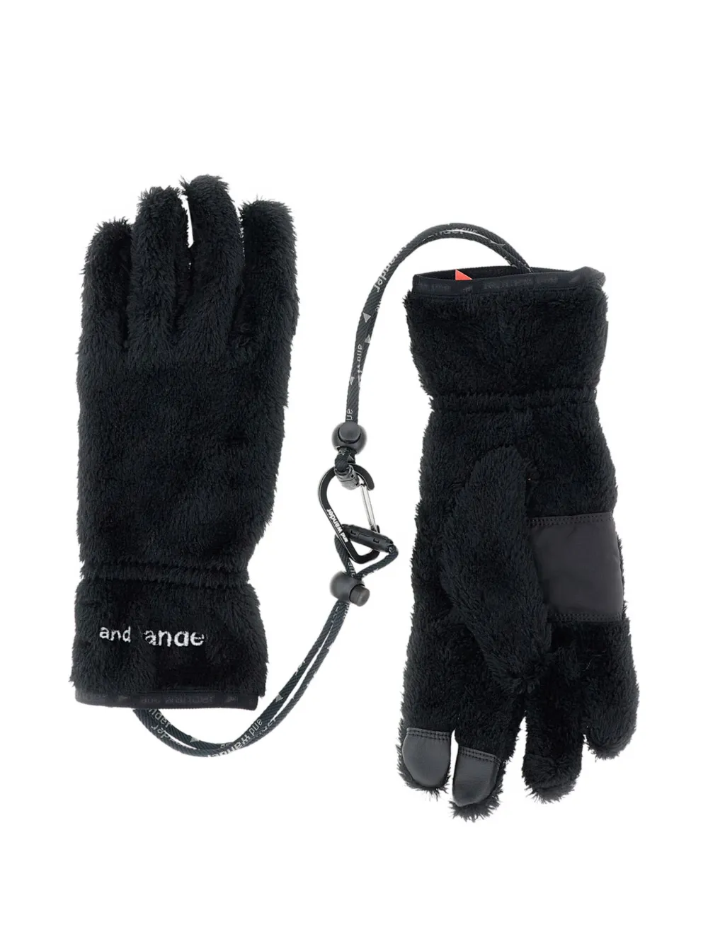 And Wander Embroidered Logo Fleece Gloves In Black