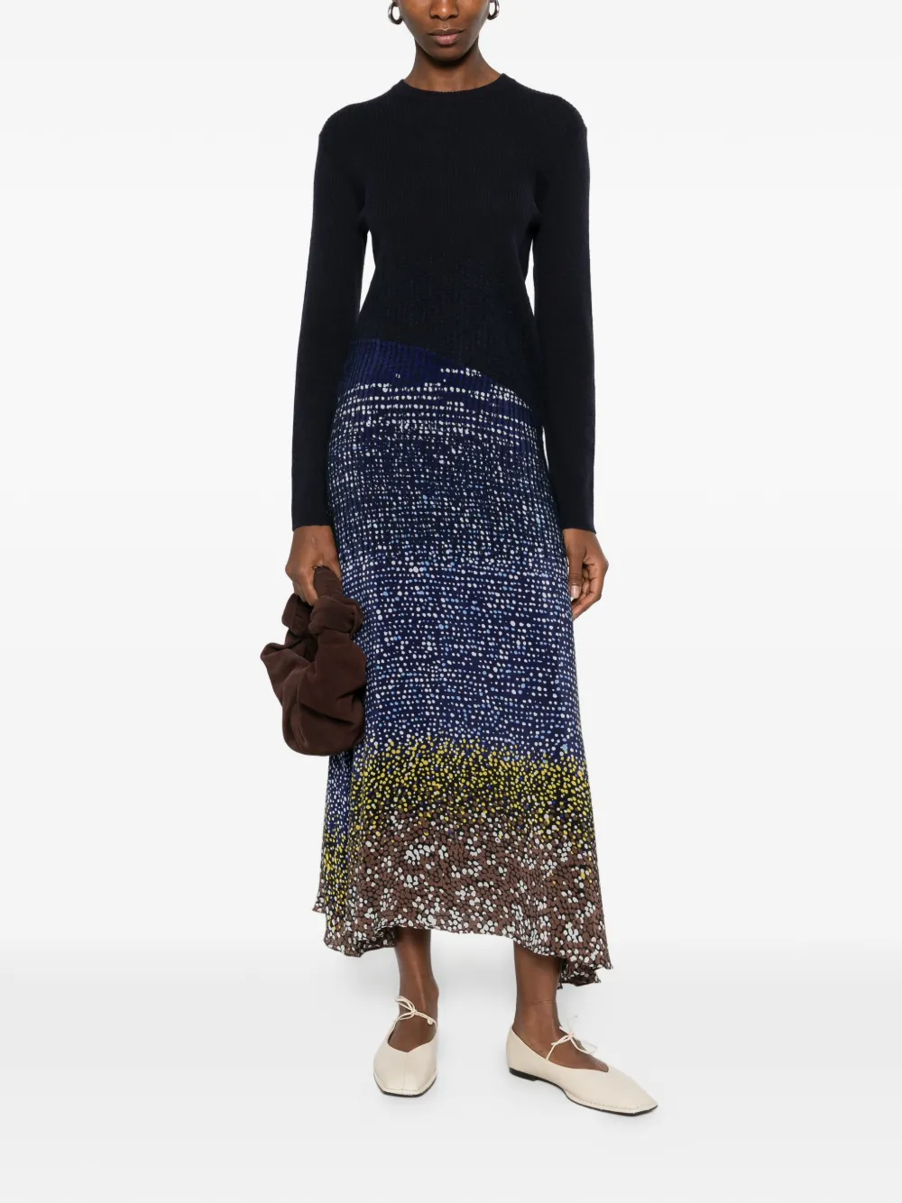 Mii crew-neck printed midi dress - Zwart