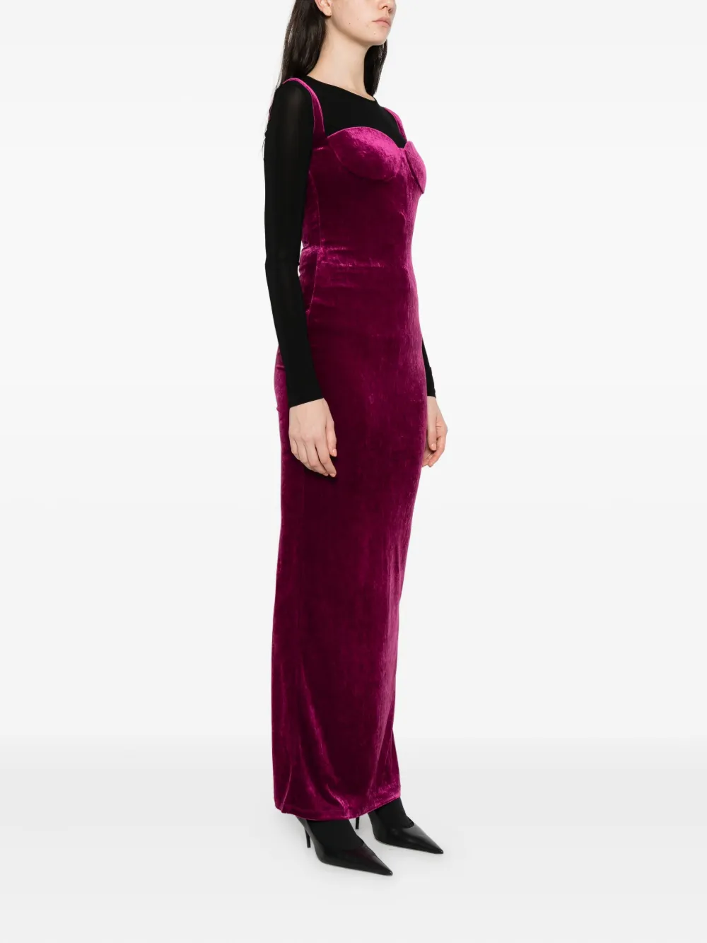 Balenciaga Long Plum-colored Velvet Dress In Purple
