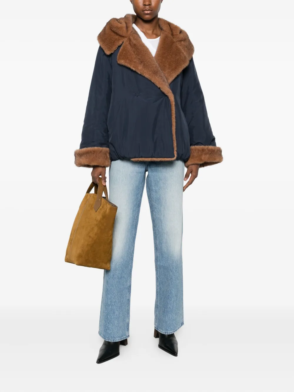 Antonelli Faux-fur Collar Jacket In Blue