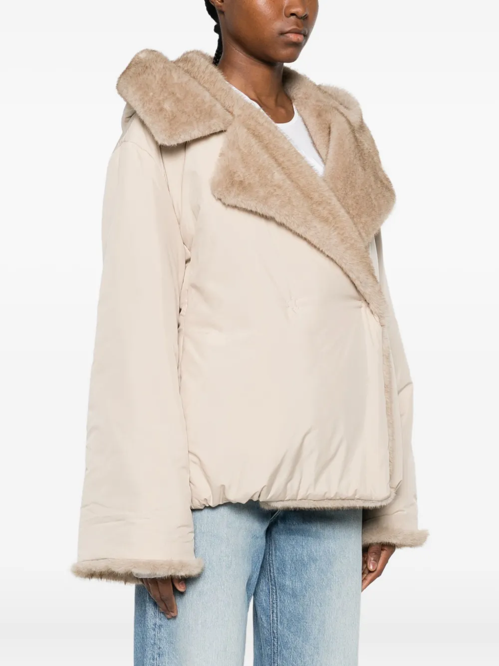 Antonelli Faux-fur Trimmed Coat In Neutral