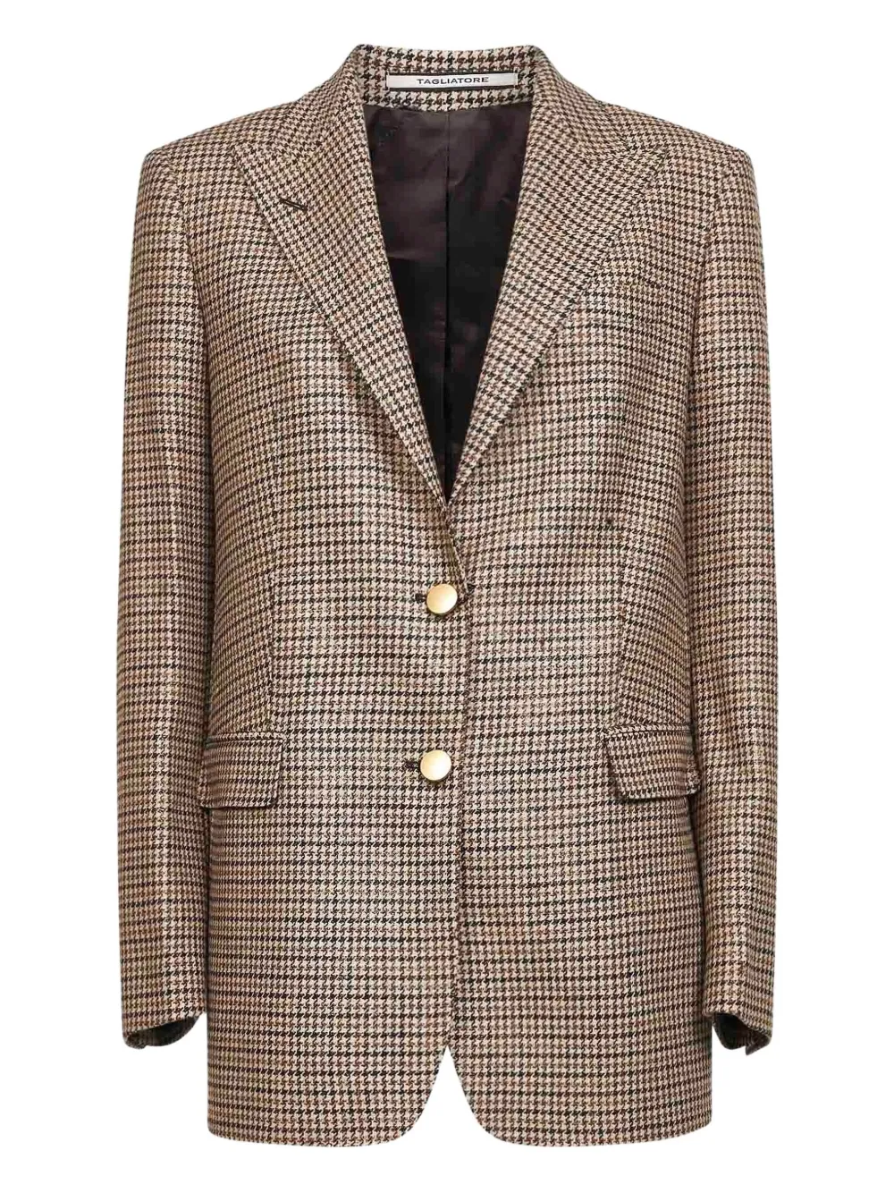 Tagliatore Brown Houndstooth Wool Blend Bertha Blazer In Brown