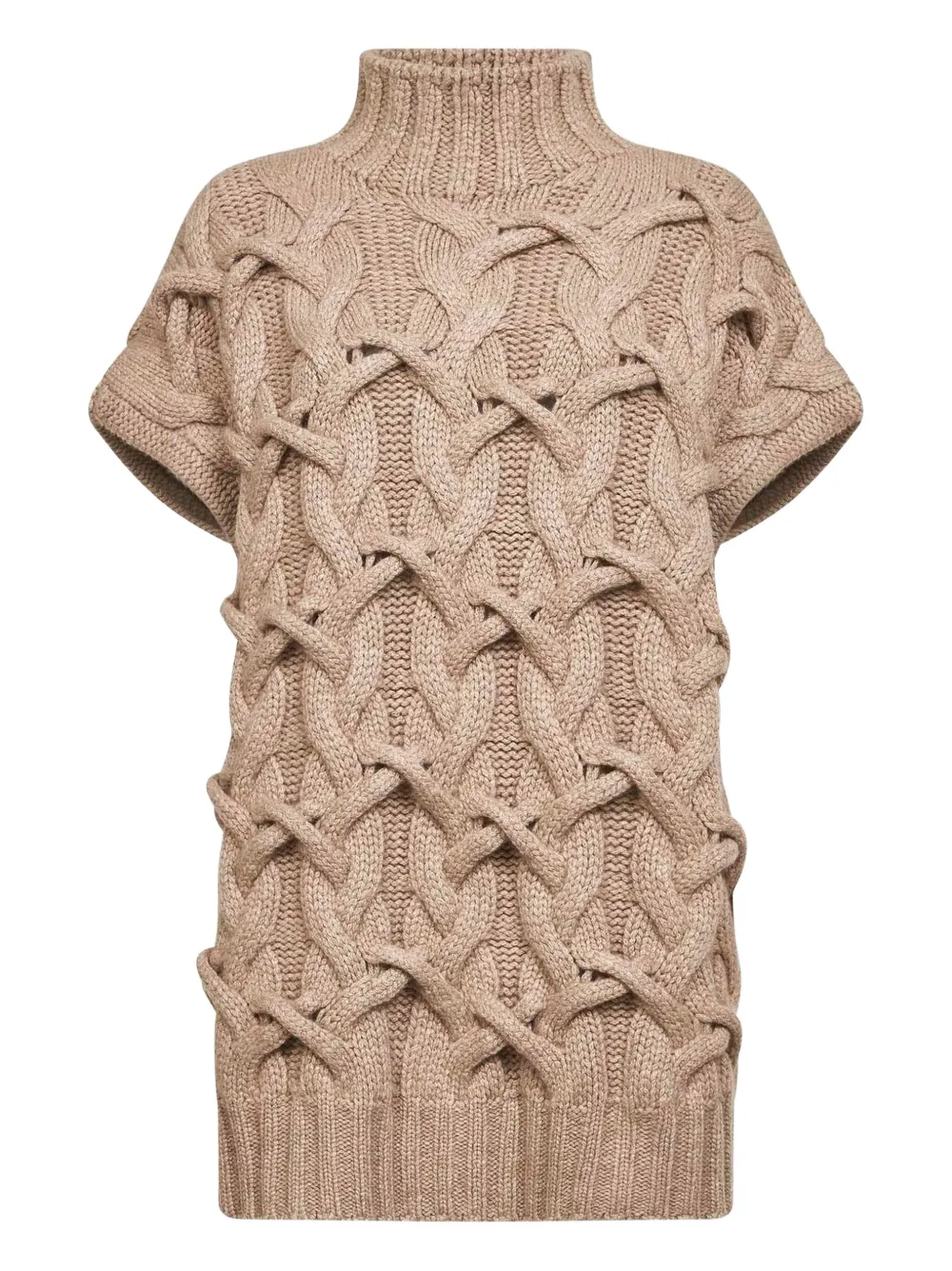 Brunello Cucinelli Women Beige Cashmere Feather Crisscross Cable Sweater In Neutral