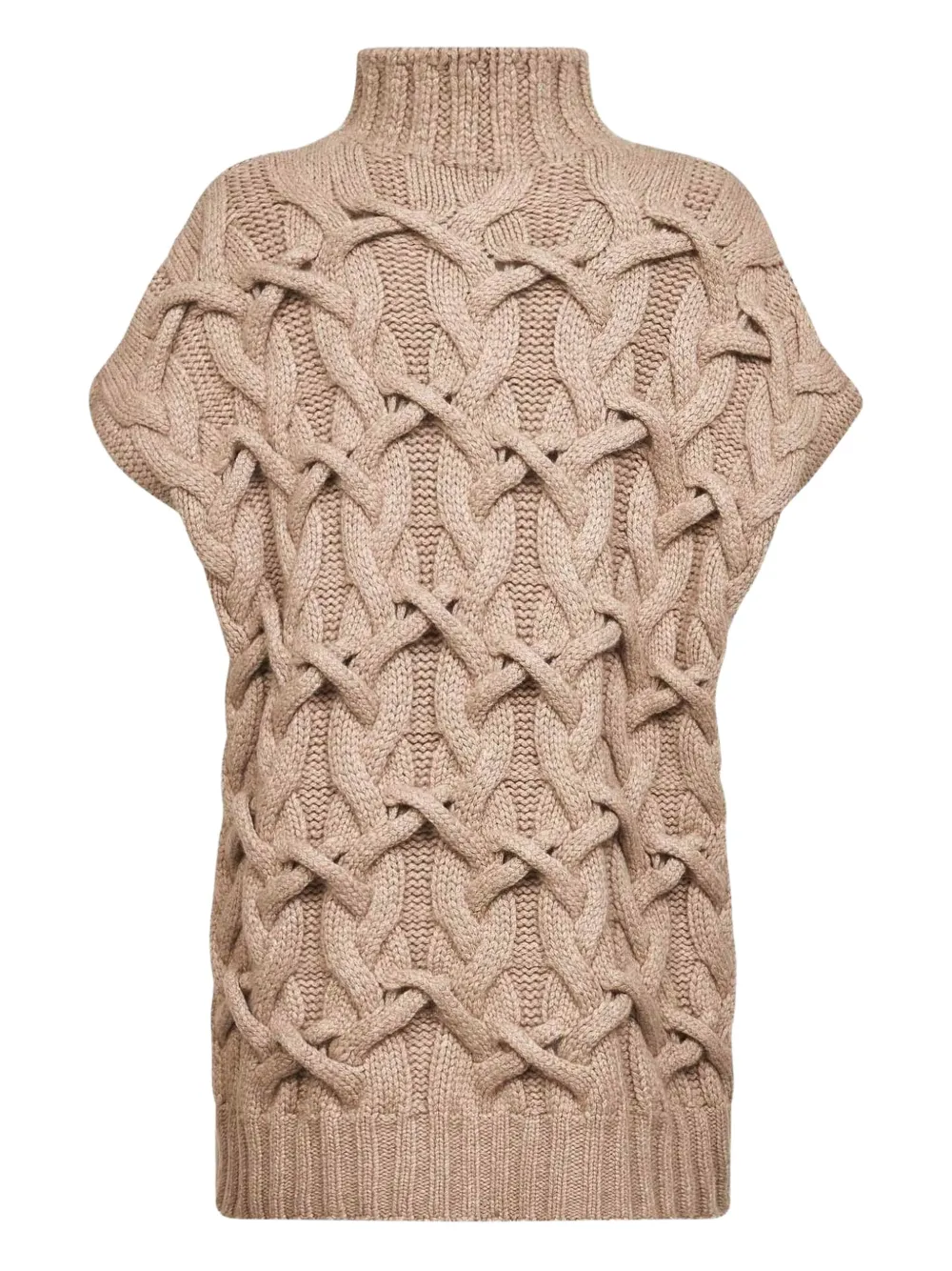 Brunello Cucinelli Women Beige Cashmere Feather Crisscross Cable Sweater In Neutral