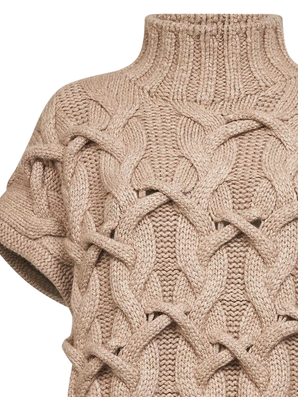 Brunello Cucinelli Women Beige Cashmere Feather Crisscross Cable Sweater In Neutral