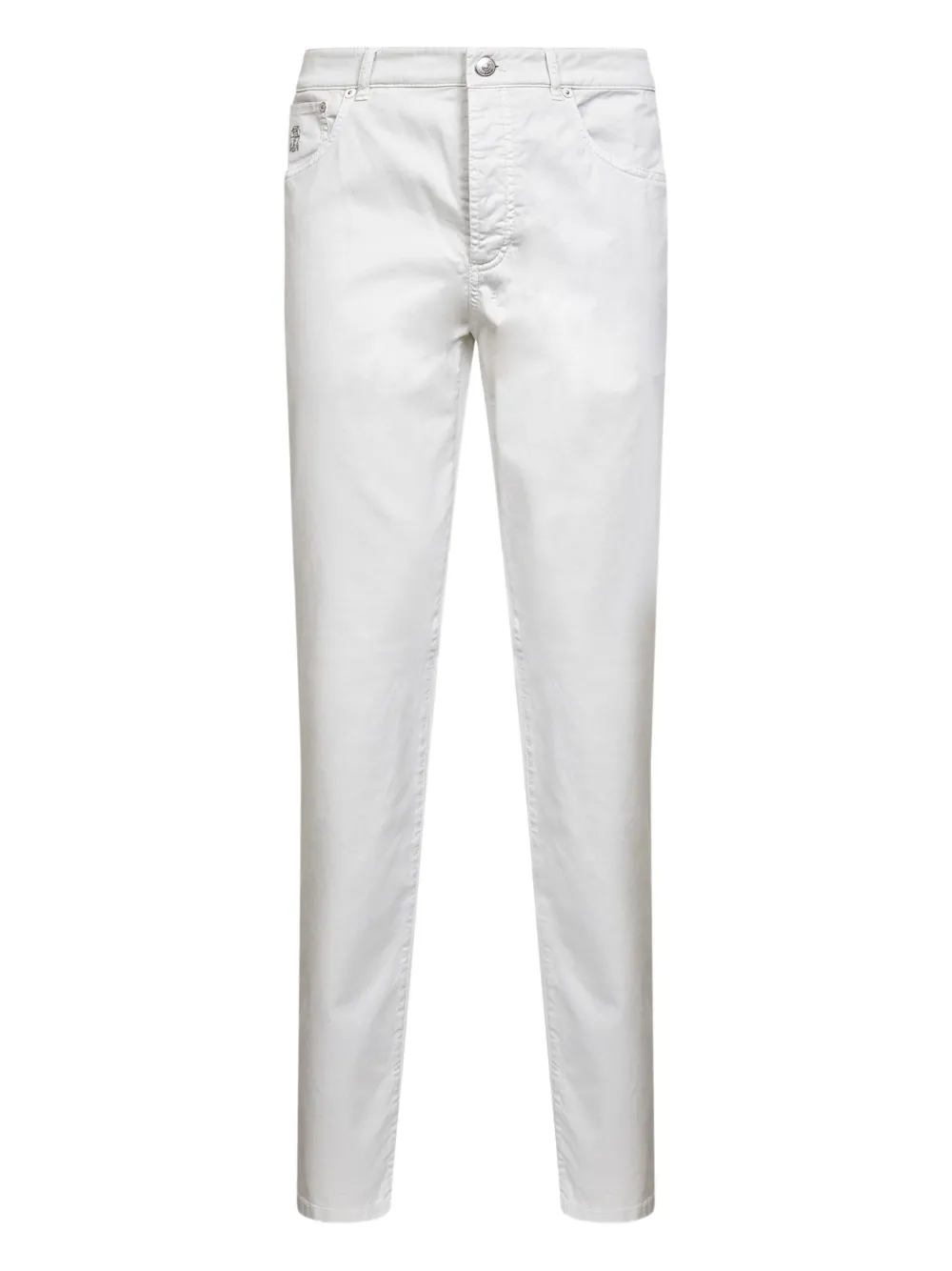 Brunello Cucinelli five-pockets embroidered-detail trousers | White | Image 1