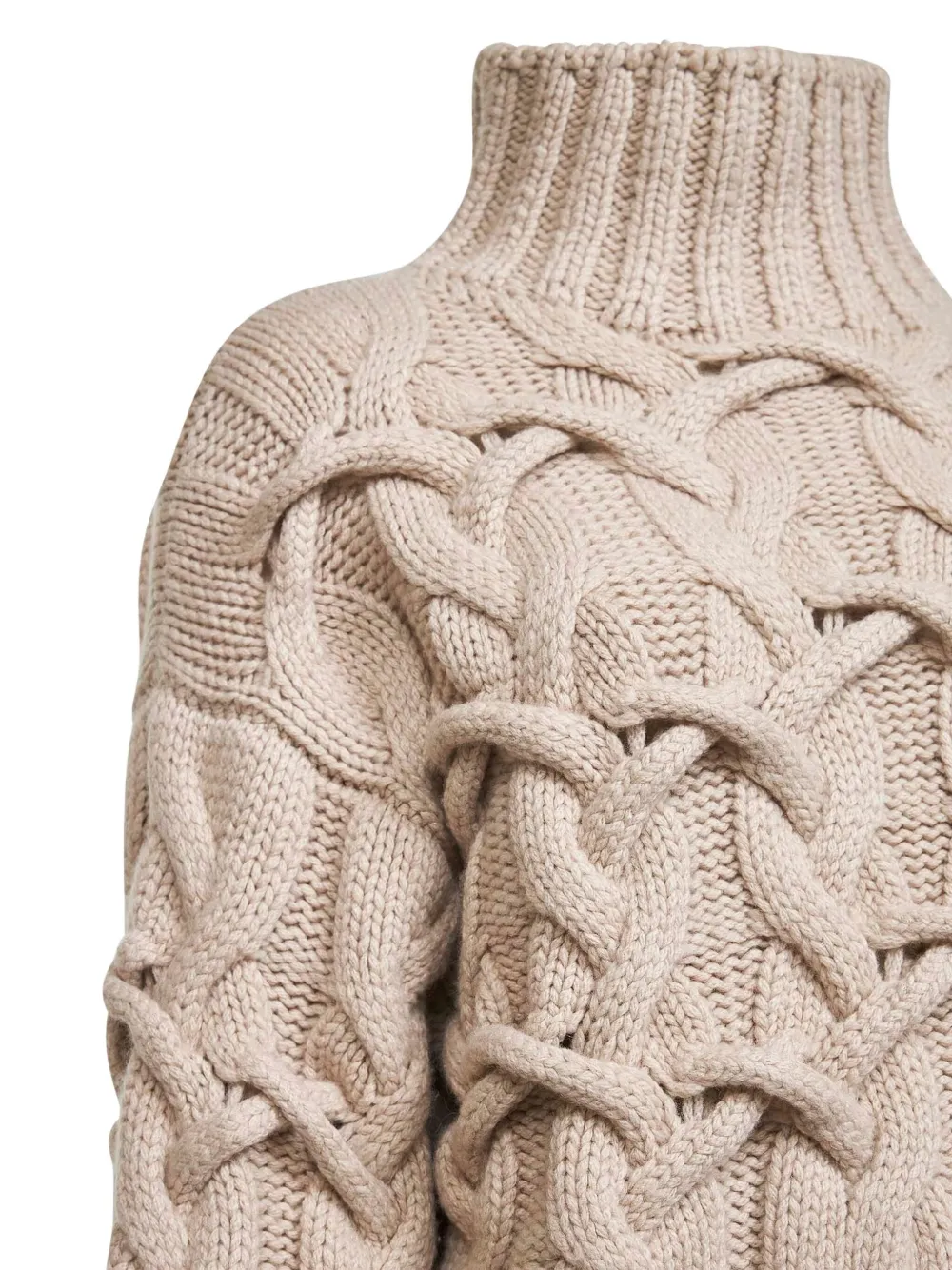 Brunello Cucinelli Women Beige Cashmere Feather Crisscross Cable Sweater In Neutral