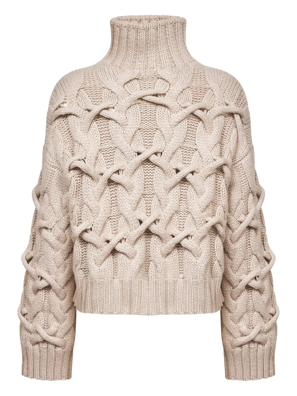 Brunello Cucinelli Women Beige Cashmere Feather Crisscross Cable Sweater In Neutral