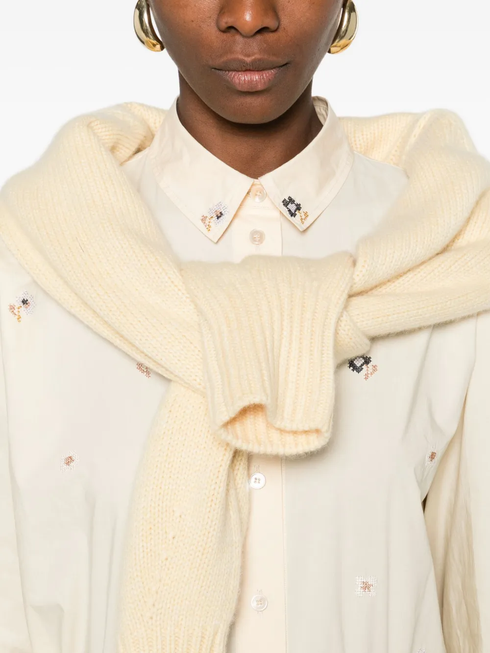 Forte Blouse met geborduurde bloemen Geel