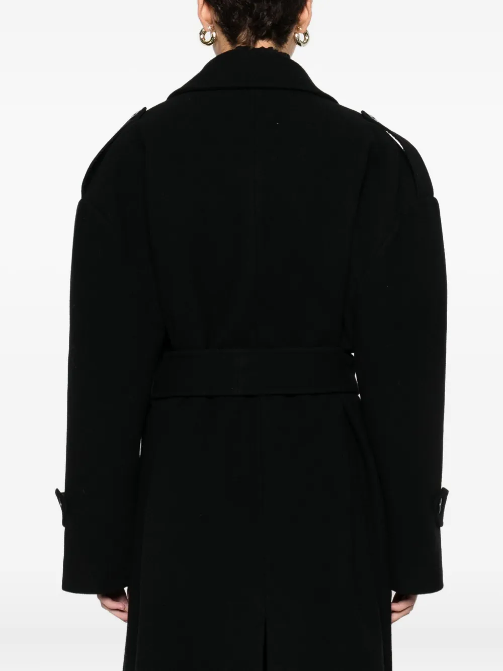 The Nina Studio Belted Double-breasted Coat In Black