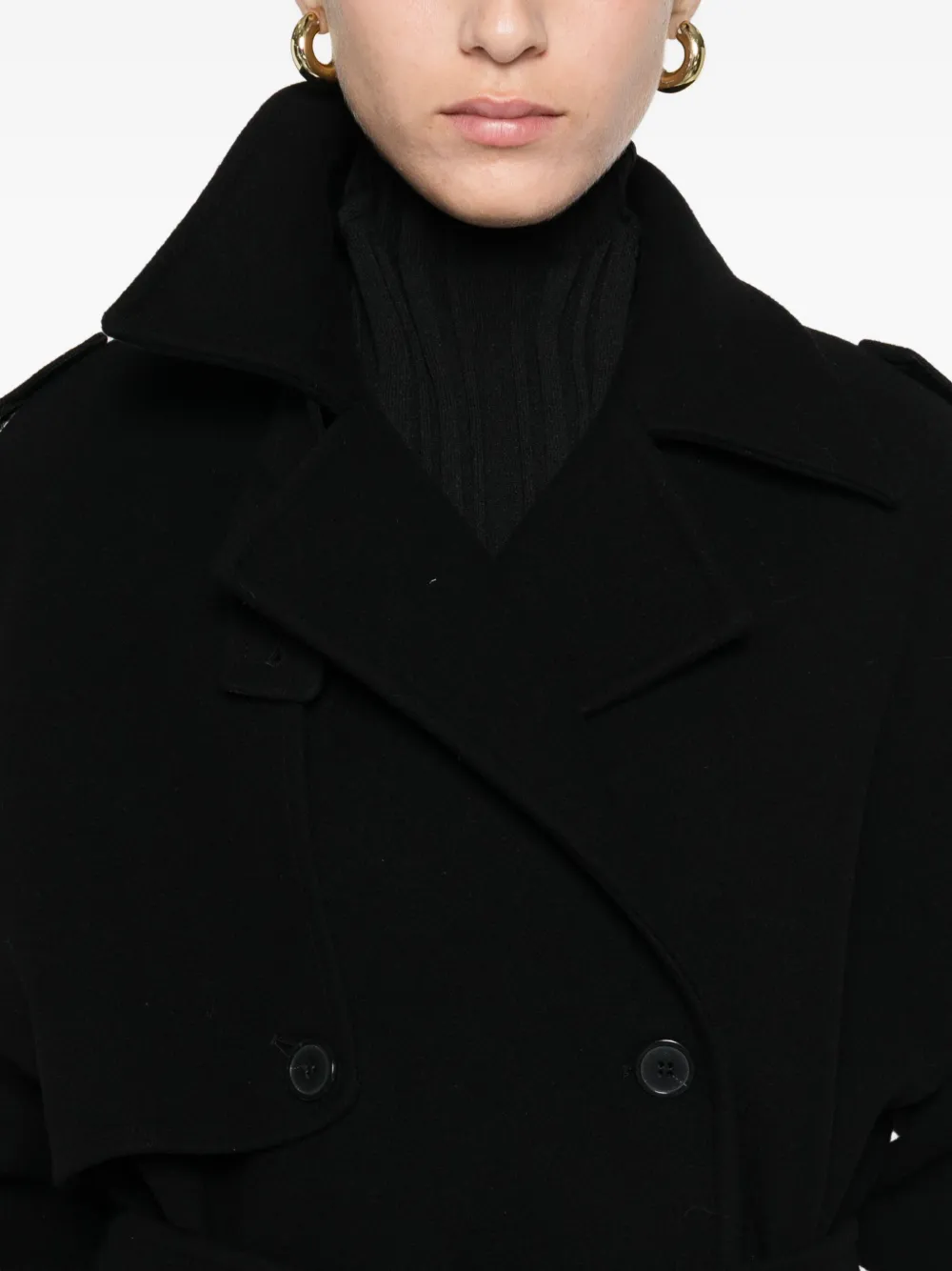 The Nina Studio Belted Double-breasted Coat In Black