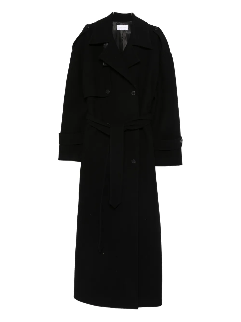 The Nina Studio Belted Double-breasted Coat In Black